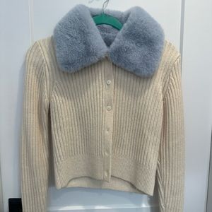 ZARA Button-up Sweater with blue fur collar
